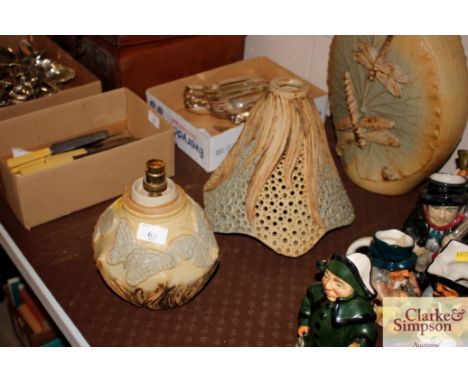 A Bernard Rooke table lamp and shade with butterfly and floral decoration