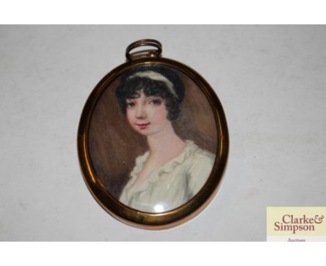 A mid 19th Century miniature portrait of a young lady