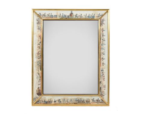 
	
		A modern gilt framed mirror inset with section from a 19th century Indian Army panoramic print, after Captain William An