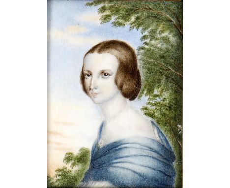 
	
		British School (19th century), 
		A portrait miniature of a lady seated, named Maria Frances Moat
		Watercolour on ivory