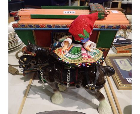 Large ceramic cart horse with Gypsy caravan, 35 x 20 x 25 cm H. Not available for in-house P&amp;P, contact Paul O'Hea at Mai