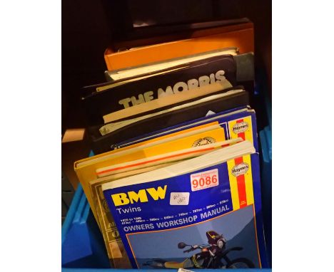 Nine workshop car manuals to include Morris, Austin, Vanguard etc and four motorcycle manuals. Not available for in-house P&a