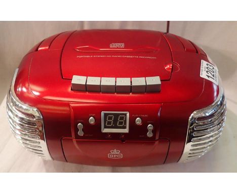 Red GPO PCD299 3-in-1 FM/AM Radio, CD and Cassette player; boxed. P&amp;P Group 1 (£14+VAT for the first lot and £1+VAT for s