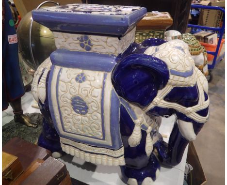 Oriental ceramic elephant, H: 44 cm. Not available for in-house P&amp;P, contact Paul O'Hea at Mailboxes on 01925 659133 