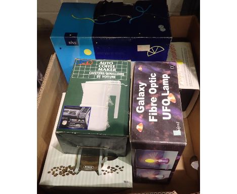Boxed glasses set, mini kettle, fibre optic lamp etc. Not available for in-house P&amp;P, contact Paul O'Hea at Mailboxes on 
