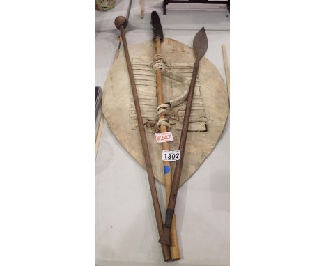 Display spear, shield and stick. Not available for in-house P&amp;P, contact Paul O'Hea at Mailboxes on 01925 659133 