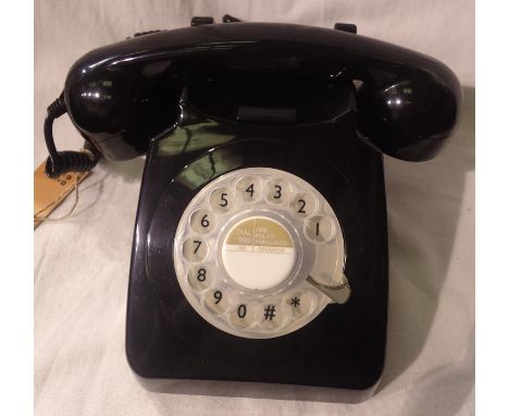 Black GPO746 retro rotary telephone replica of the 1970s classic, compatible with modern telephone banking and any standard a
