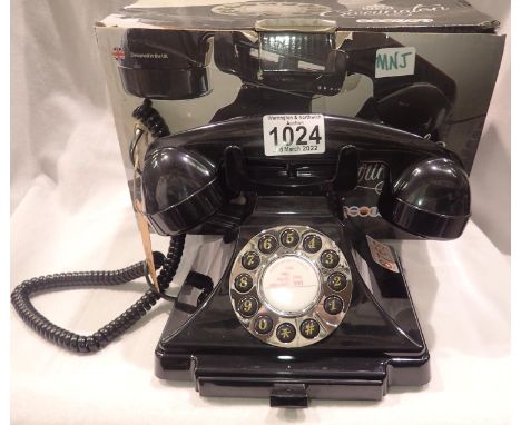 Black GPO Carrington, push button telephone in 1920s styling with pull-out pad tray; compatible with modern telephone banking