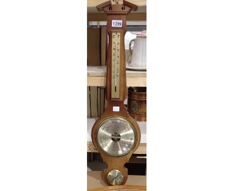 Wooden barometer thermometer, H: 76 cm. Not available for in-house P&amp;P, contact Paul O'Hea at Mailboxes on 01925 659133 