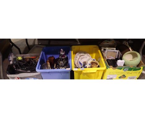 Four boxes of mixed tools to include video cameras, ceramics and glassware. Not available for in-house P&amp;P, contact Paul 