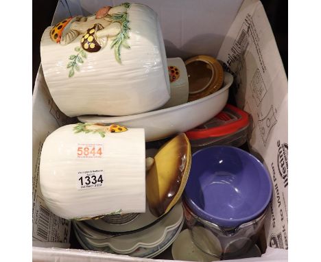 Mixed ceramic and glass to include three graduating biscuit barrels. Not available for in-house P&amp;P, contact Paul O'Hea a