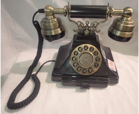 Black GPO746 retro push button wall phone replica of the 1970s GPO746 classic, compatible with modern telephone banking and a