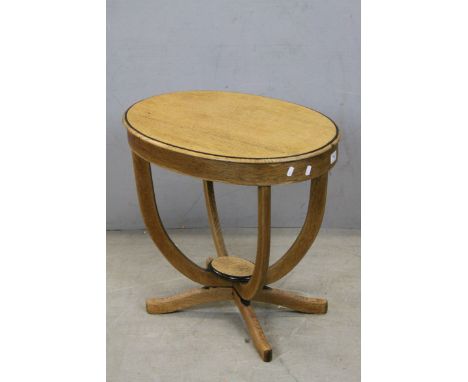 (m386) Oak Biedermeier Style Oval Lamp Table, 65cms long x 61cms high