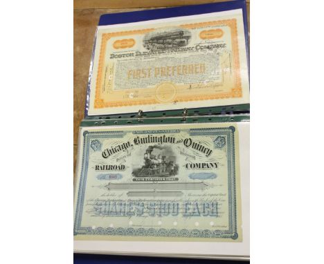 Folder of vintage American share certificates mostly railway related