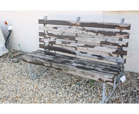 Slatted Wooden and Metal Framed Bench, 152cms long
