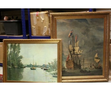 Claude Monet Gilt Framed Print and Van Der Velde the Younger Gilt Framed Oileograph, largest 55cms x 67cms