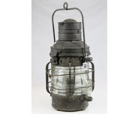 Large Metal Cased Davey's Ship Lamp with plaque ' Davey's Patent Improved Regulation Ship's Lantern / Lamp purportedly from t