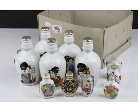 Collection of Japanese / Oriental Scent Bottles including Five Large Ceramic examples decorated with Geishas, Seventeen Ceram