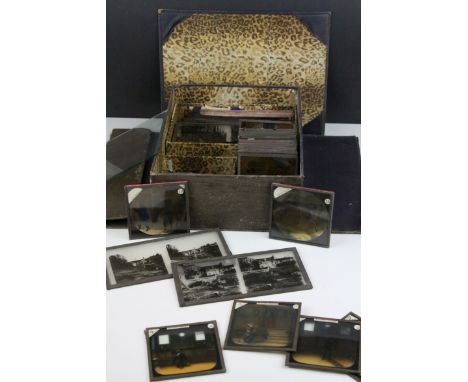 Collection of Victorian Magic Lantern Glass Slides including Pictorial Slides of Johnny Gilpin, Aladdin plus Coloured Signal 