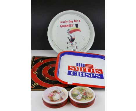 Guinness &amp; Co Enamel Pub Advertising Tray together with a Vintage Smiths Crisps Advertising Tray, Two Huntley &amp; Palme