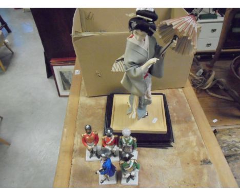Collection of Ceramic Teapots, Six Ceramic Models of Soldiers and a Model of a Geisha