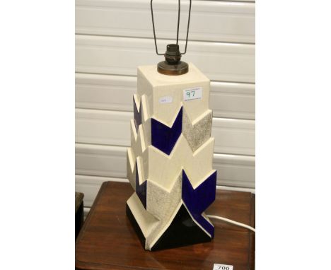 Art Deco French Pottery ' Charles Harva ' Table Lamp with a Geometric Design, marked to base ( 36cms high excluding top fitti