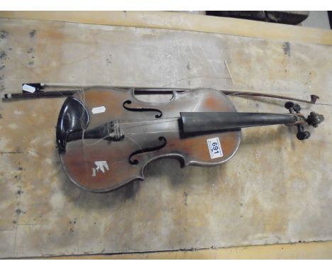 Vintage German Violin with label to interior ' Manufactured in Dresden ... Straduarius ' with Bow