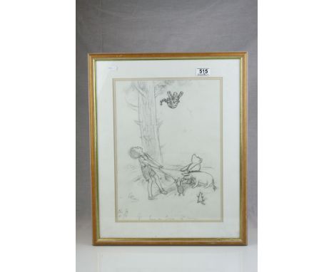 Winnie the Pooh Print of a Pencil Drawing, 28cms x 40cms, framed and glazed