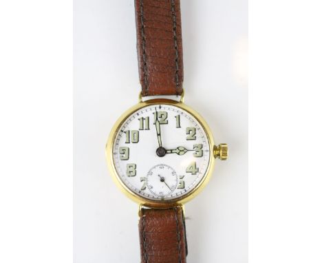 1920's Gentleman's Wristwatch contained with an 18ct Hallmarked Case, the case stamped ' Dennison Watch Case Co ', the white 