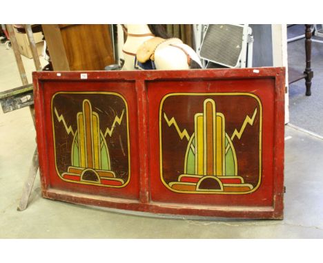 Vintage Painted Curved Wooden Fairground Panel, 135cms long x 72cms high