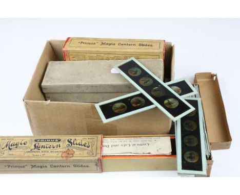 Quantity of Late 19th / Early 20th century Magic Lantern Slides including Two Boxed Set of Primus Magic Lantern Slides ( Seri