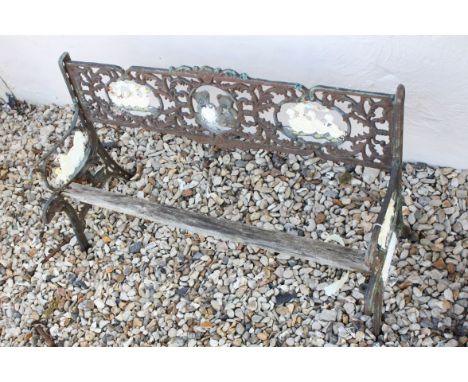 Child's Metal Bench decorated with Animals (two wooden slats missing), 92cms long