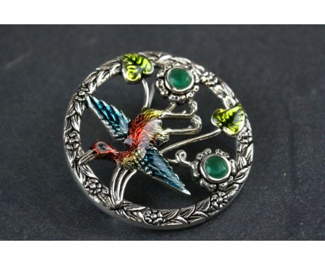 Silver and Enamel Georg Jensen Style Brooch