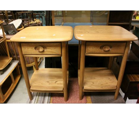 Pair of Ercol Blonde Elm and Beach Windsor Side Tables, each with Single Drawer over Shelf, 50cms wide x 66cms high