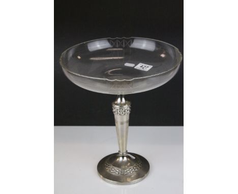 Early 20th century Cut Glass Bowl on Tall Silver Plated Pedestal Base, 27cms diameter x 30.5cms high