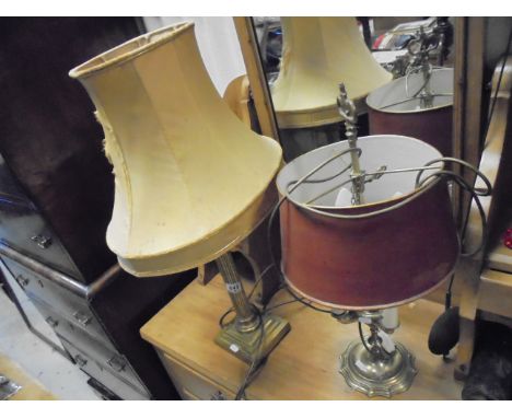 Brass Corinthian Column Table Lamp together with Brass Table Lamp in the form of a 17th century Four Branch Candlestick with 