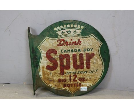 Vintage American Enamel Double Sided Advertising ' Canada Dry Spur ', 45cms high