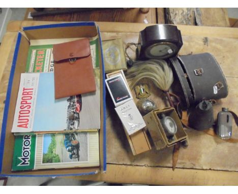 Mixed Lot including Leather/ Pewter Hipflask, Cased Watson-Baker x6 Binoculars, Metropolitan Police Helmet Bell, Antique Cast