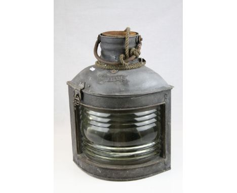 Large Metal Cased Corner Ship's Lantern / Lamp marked ' Port '' purportedly from the ' Totness Castle ' Paddle Steamer built 