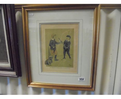 Cecil Aldin, early 20th century, an original print illustration, boys in plus fours with hound, 26 x 20cm