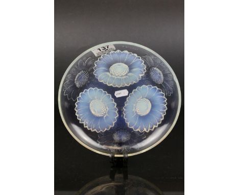 R. Lalique ' Sunflower ' Pattern Iridescent Glass Bowl, moulded mark to base, 22cms diameter (chip to rim)