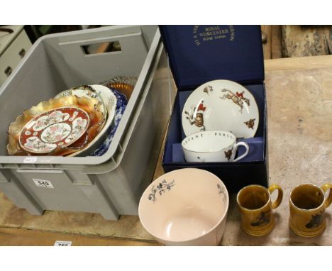 Boxed Royal Worcester ' To a Very Important Person ' Large Cup and Saucer decorated with Fox Hunting Scenes together with a C