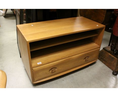 Ercol Golden Dawn Windsor Minerva Television Cabinet with single shelf above a long drawer, 91cms long x 56cms high