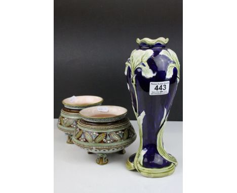 Pair of Late 19th / Early 20th century Mettlach Villeroy &amp; Boch Stoneware Squat Vases, in the style of Christopher Dresse