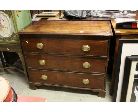 Early 19th century Mahogany Chest of Three Long Drawers raised on Bracket Feet, 112cms long x 92cms high
