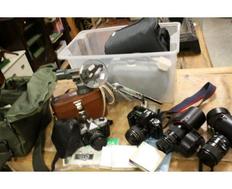 Quantity of Cameras and other Equipment including Canon EOS 500 Camera, Fujica STX-1 Camera with Spare Lenses and Accessories