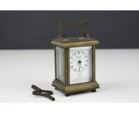 Small French ' Forum ' Brass and Bevelled Glass Cased Carriage Clock, 17 Jewels and 8 day movement, with keys, 8cms high