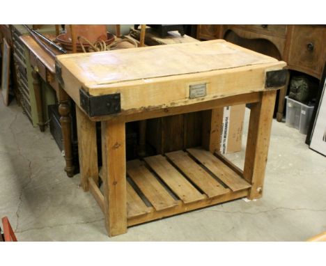 Rushbrooks Albion Butchers Block with reversible top on stand with slatted pot shelf, 109cms long x 63cms deep x 84cms high