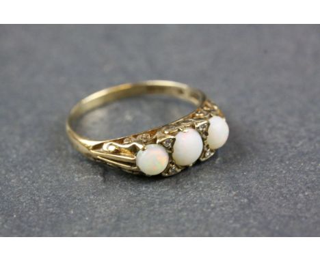 9ct Gold Opal Boat Ring, the largest opal 4mm