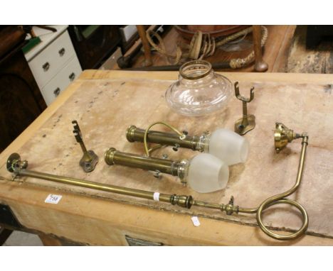 Pair of Early 20th century Brass Ship's Wall Lights with Glass Shades, 33cms high together with Early 20th century Brass Swiv